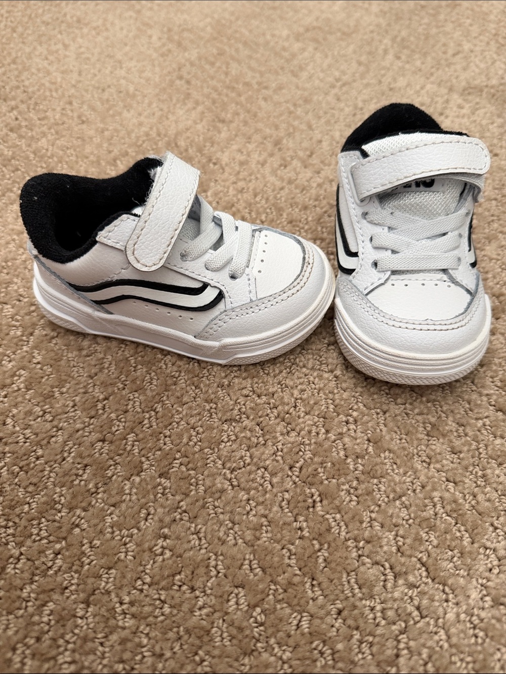 Vans Kids White and Black Velcro Sneakers